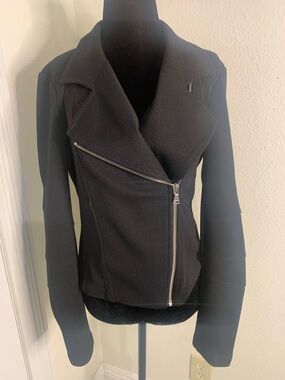 Express Black Asymmetrical Moto Jacket with Silver Zip